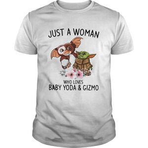 Just A Woman Who Loves Baby Yoda And Gizmo Shirt